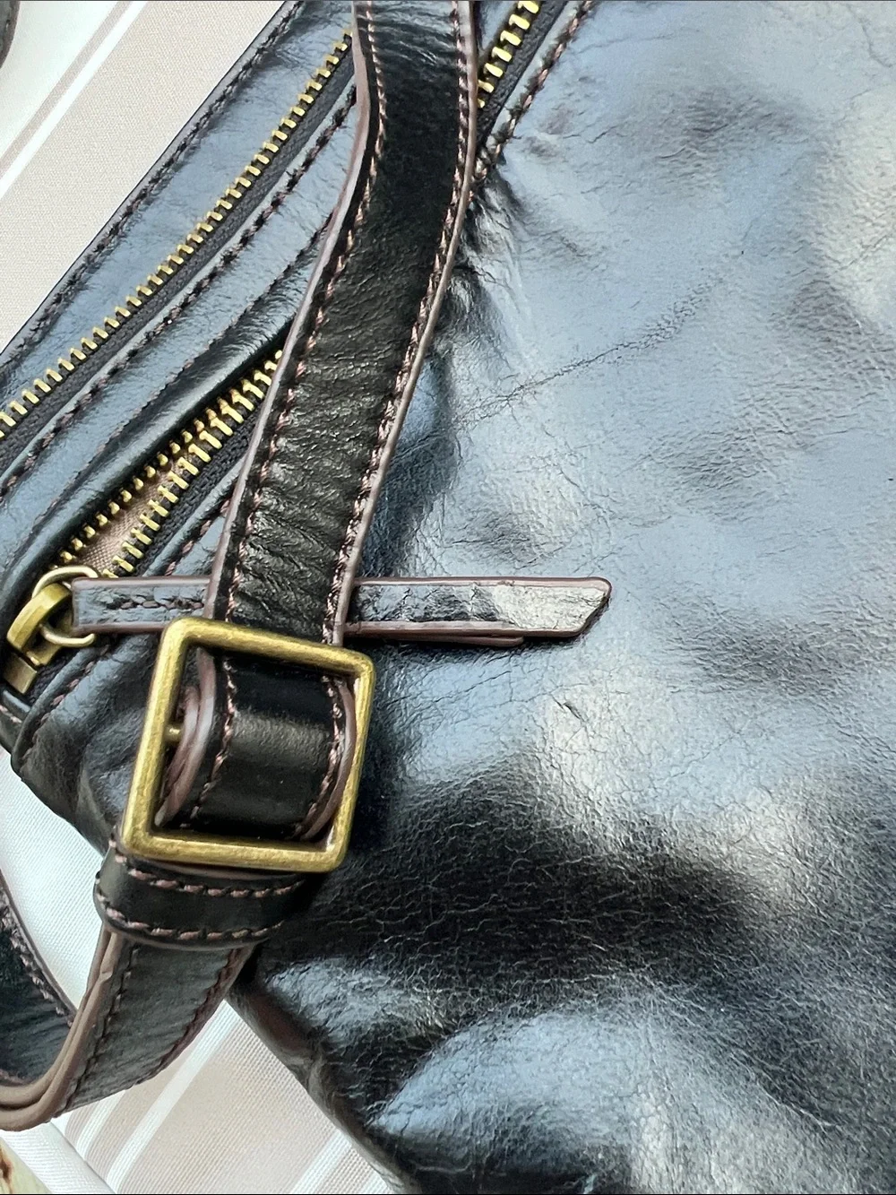 Marisol Black Leather Zip-Front Crossbody Bag